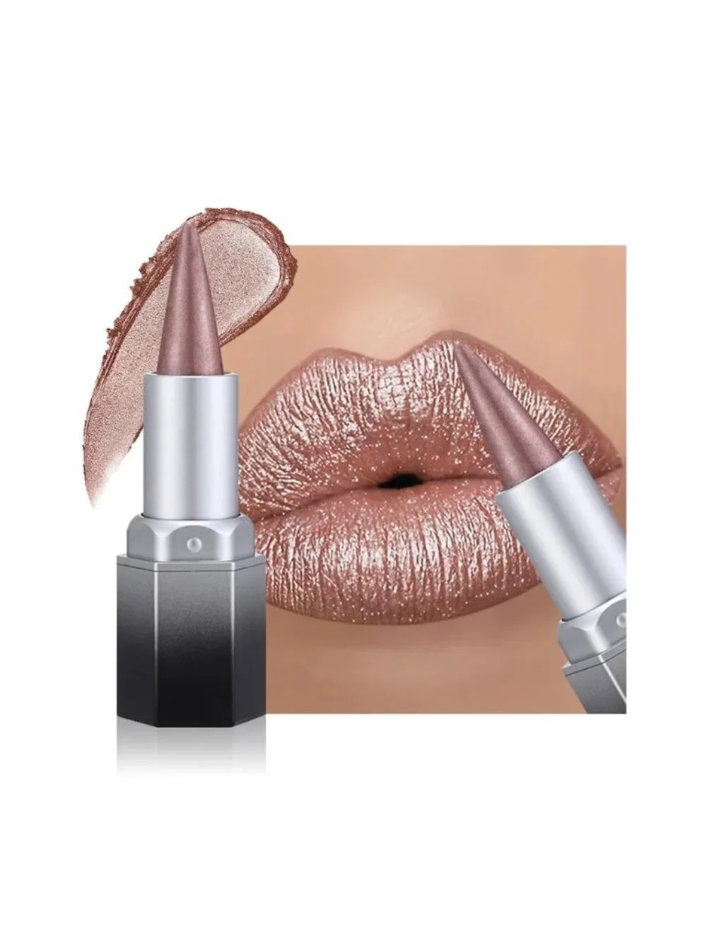Women 1Pcs -02-2 Shimmery Metallic Cone-Tip Glitter Lipstick and Lip Liner